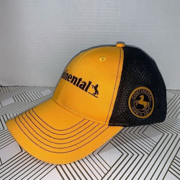 Continental Tire Mens OS Trucker Mesh Adjustable Cap IMSA Race‎ Hat Yellow NWOT - Picture 2 of 7